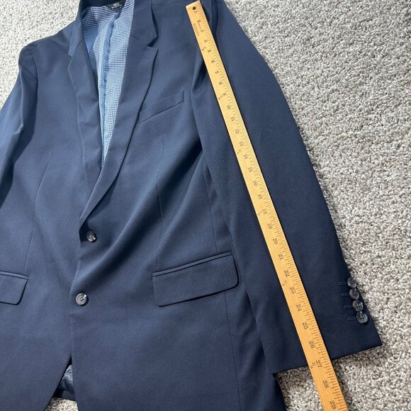Haggar In Motion Tailored Fit Navy Blazer Mens Size 52L Polyester Blend - Picture 6 of 11